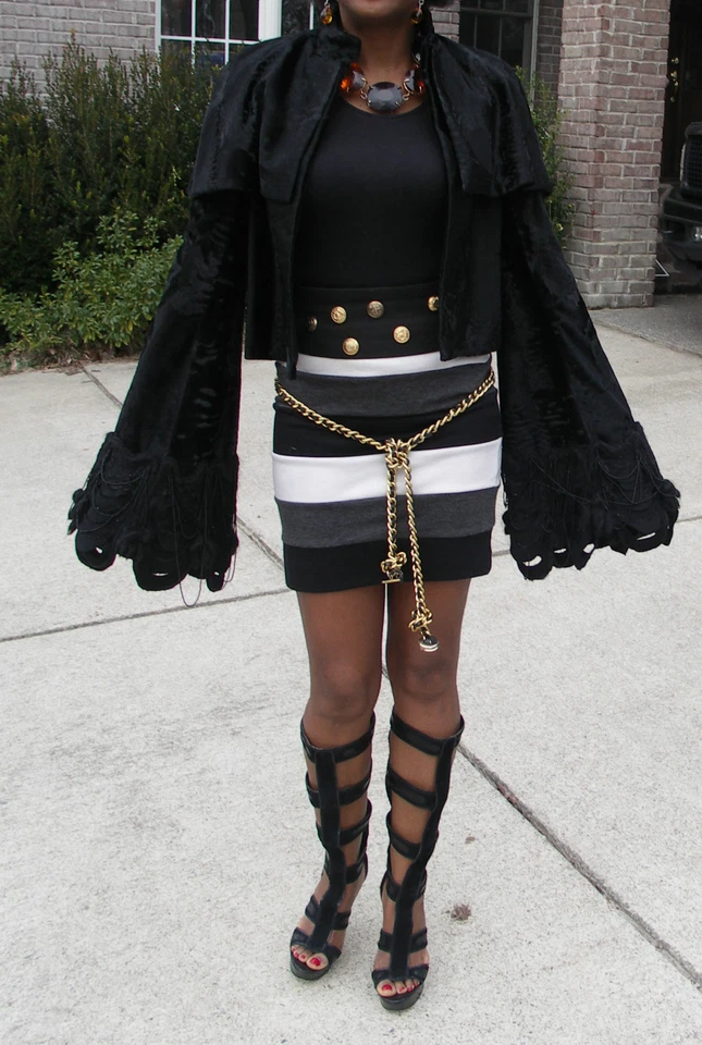 Nuevo Nuevo Sin Etiquetas Diseñador VERA WANG Negro Ruso Cola Amplia Piel Bolero Abrigo Chaqueta XXS-S Foto 3 de 4