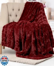 Everlasting Comfort Soft and Comfortable Red Faux Fur Throw Blanket for Couch