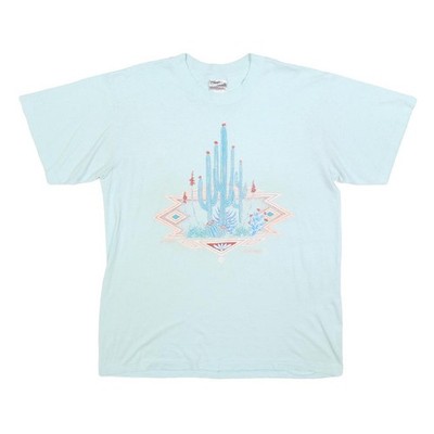 ONEITA Damen T-Shirt hellblau Grafik XL Kurzarm Rundhals Baumwollmischung
