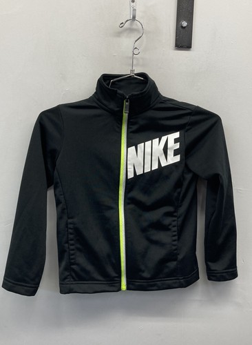 Nike Kids Black Full Zip Logo Track Jacket Neon Accent Performance Sz 4-5