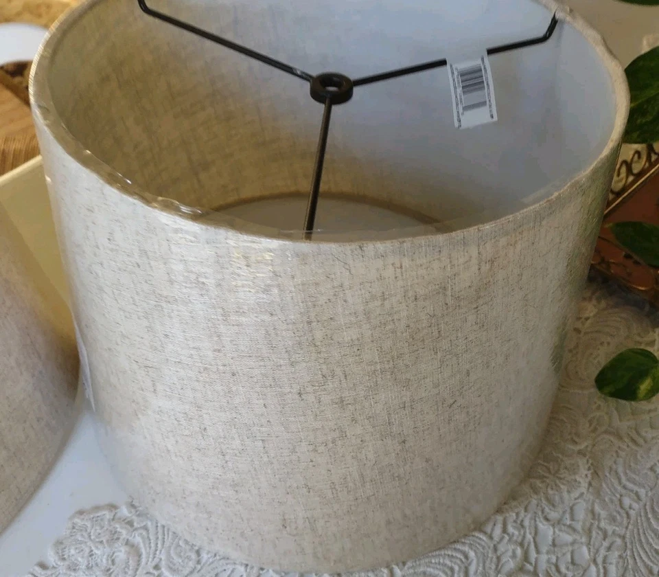 Par Lámpara de Tambor de Avena Sombreada 9" Alto X 13" Redonda Instalador de Araña Foto 2 de 4