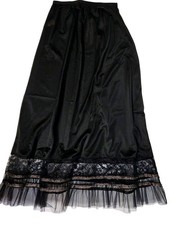 Vintage 70s Black Nylon Half Slip Lace Tulle Hem Sheer Lingerie Skirt S