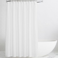 White Linen Shower Curtain Semi Sheer Lightweight Button Hole 72x72 Inch