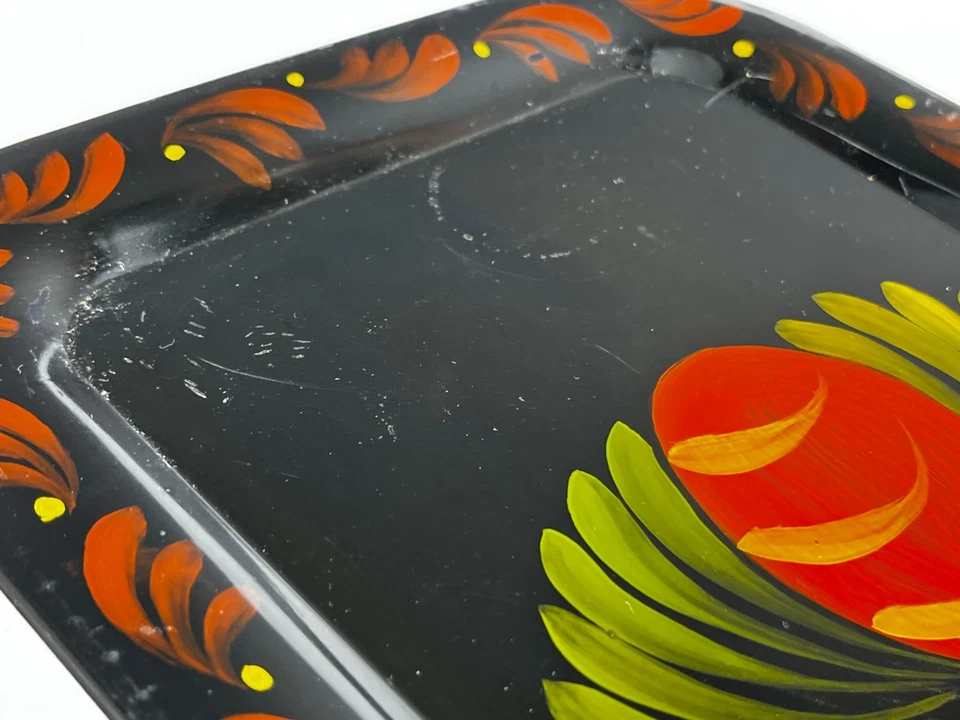 Bandeja Tole vintage pintada a mano arte popular Pennsylvania firmada en holandés Foto 4 de 4