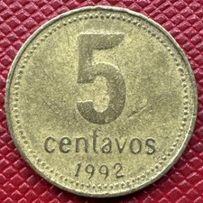 Argentina 1992 Aluminum-Bronze 5 Centavos. 2 Without Serif (Santiago). KM# 109