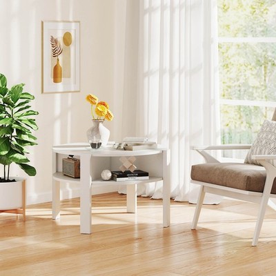 29.5'' 2-Tier Round Coffee Table w/ Storage 4 Shelves Faux Wooden Top