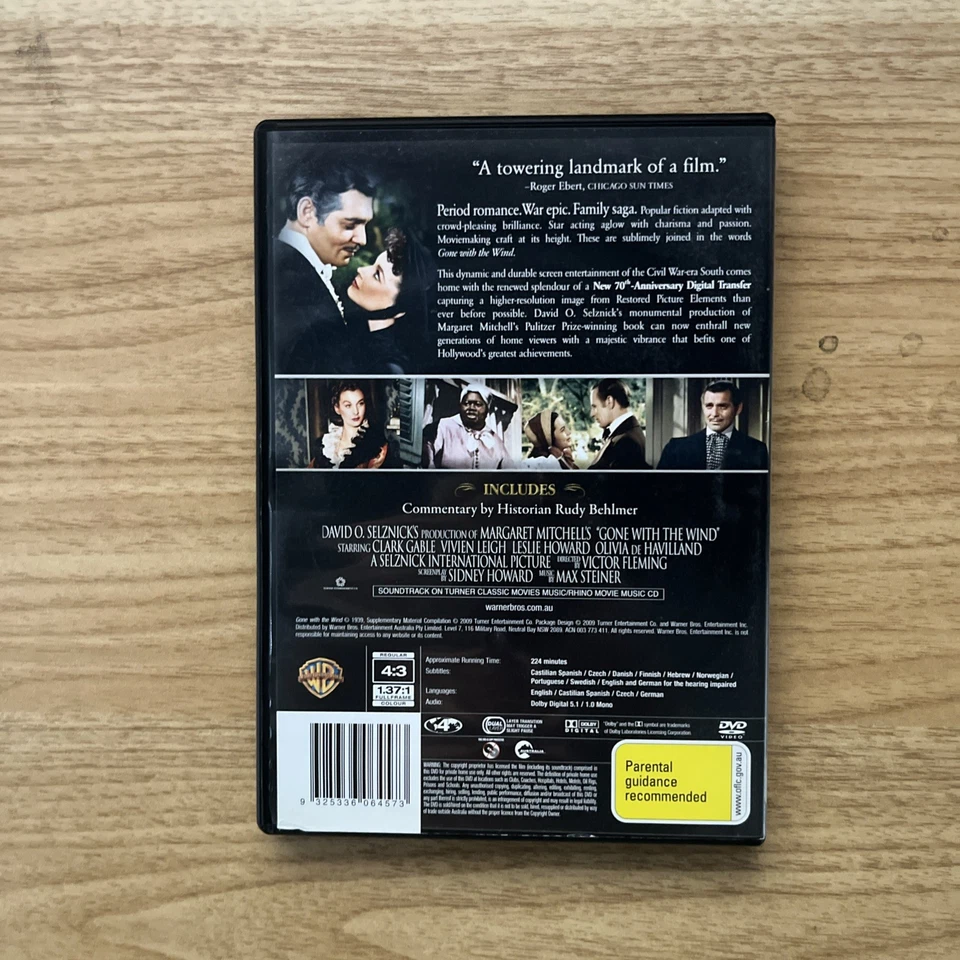 Gone With The Wind - DVD - Region 4 - Fast Postage !! - image 2 of 2