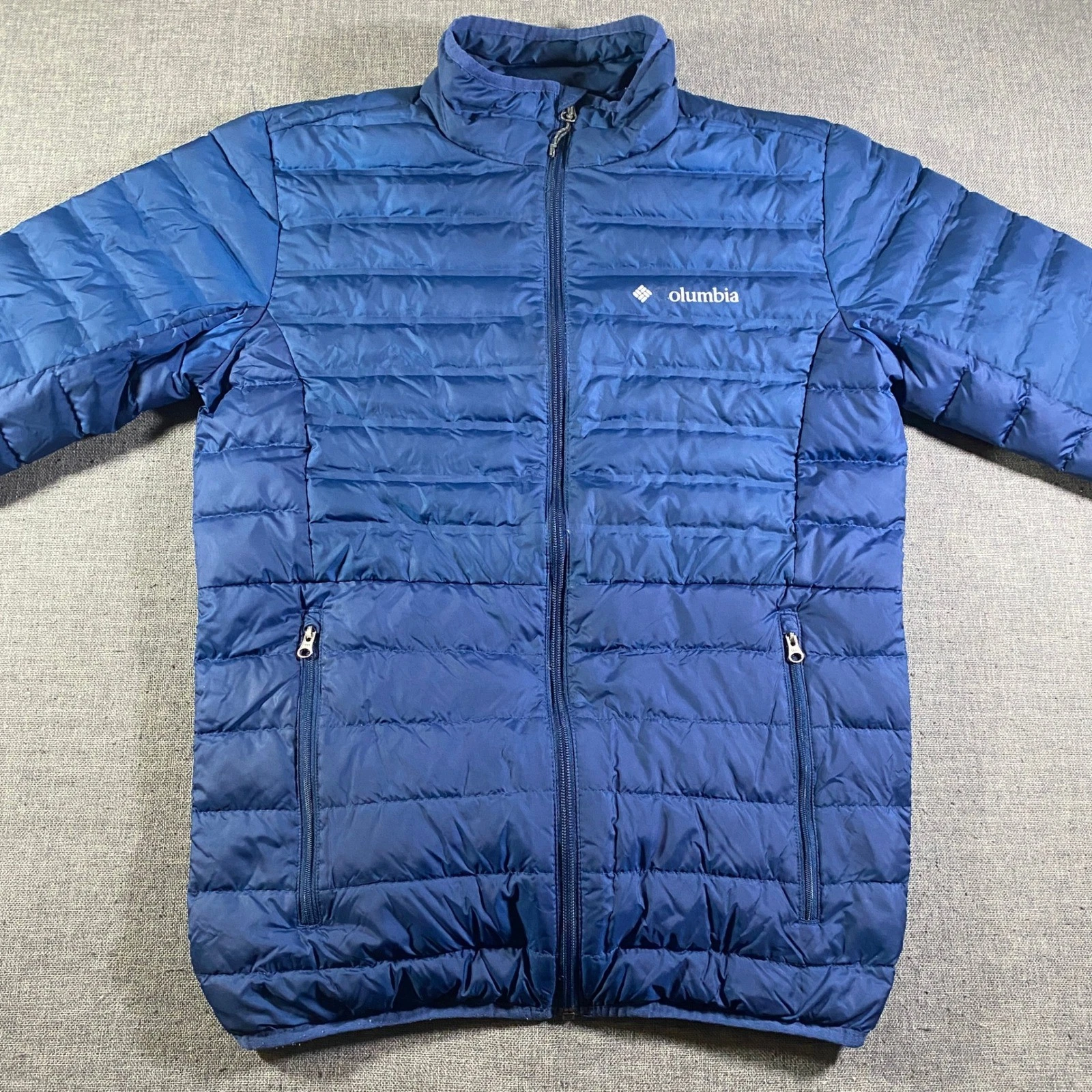 Columbia Mens McKay Lake Puffer Jacket Lightweight Full Zip Blue Duck Down