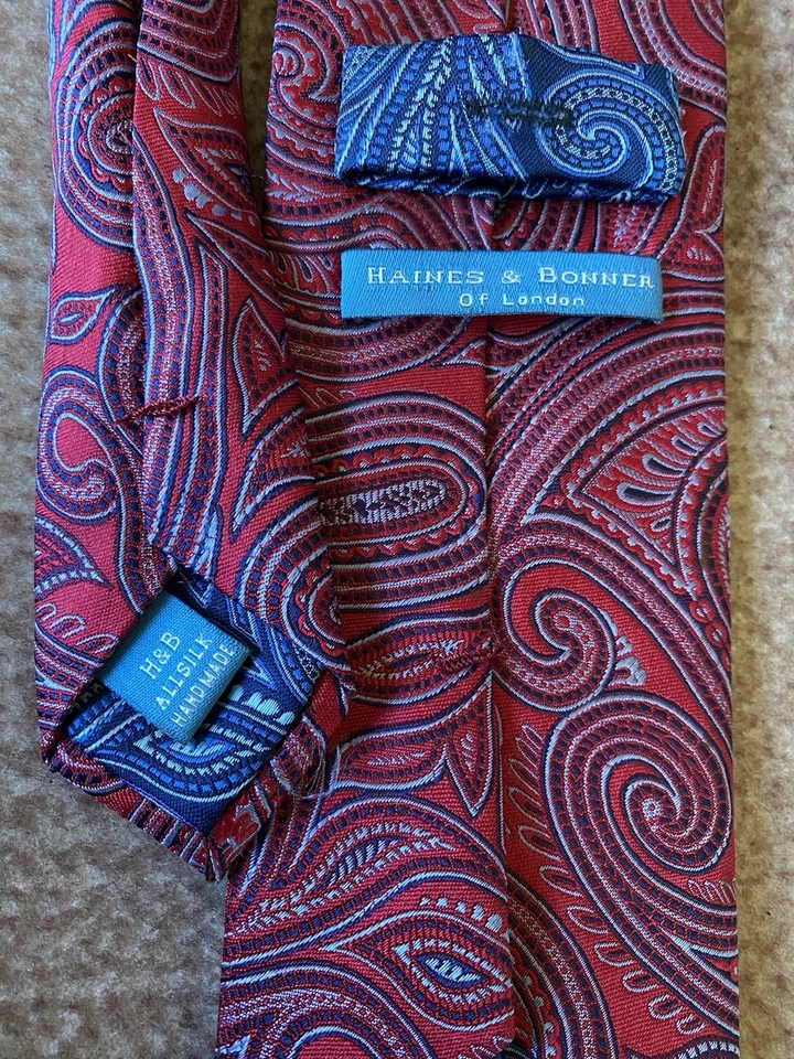 Corbata Haines & Bonner Of London hecha a mano seda cachemira roja y azul Foto 3 de 4