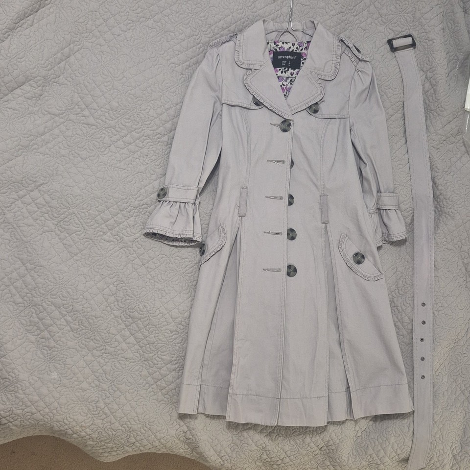 Atmosphere Womens Grey Trench Coat Cotton Belted Button Lined Mid-Length 8