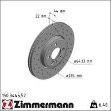 2x Zimmermann 150.3445.52 Bremsscheibe für MINI CLUBMAN R57 R58 R59 R50 R53 R52
