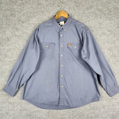 Wrangler Riggs Workwear Shirt Mens XXL Blue Ripstop Long Sleeve Button Down