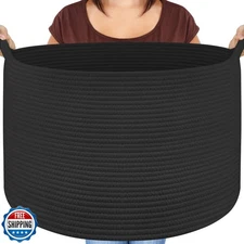 Blanket Basket Living Room, Cotton Rope Bin for Storage, Maliton 