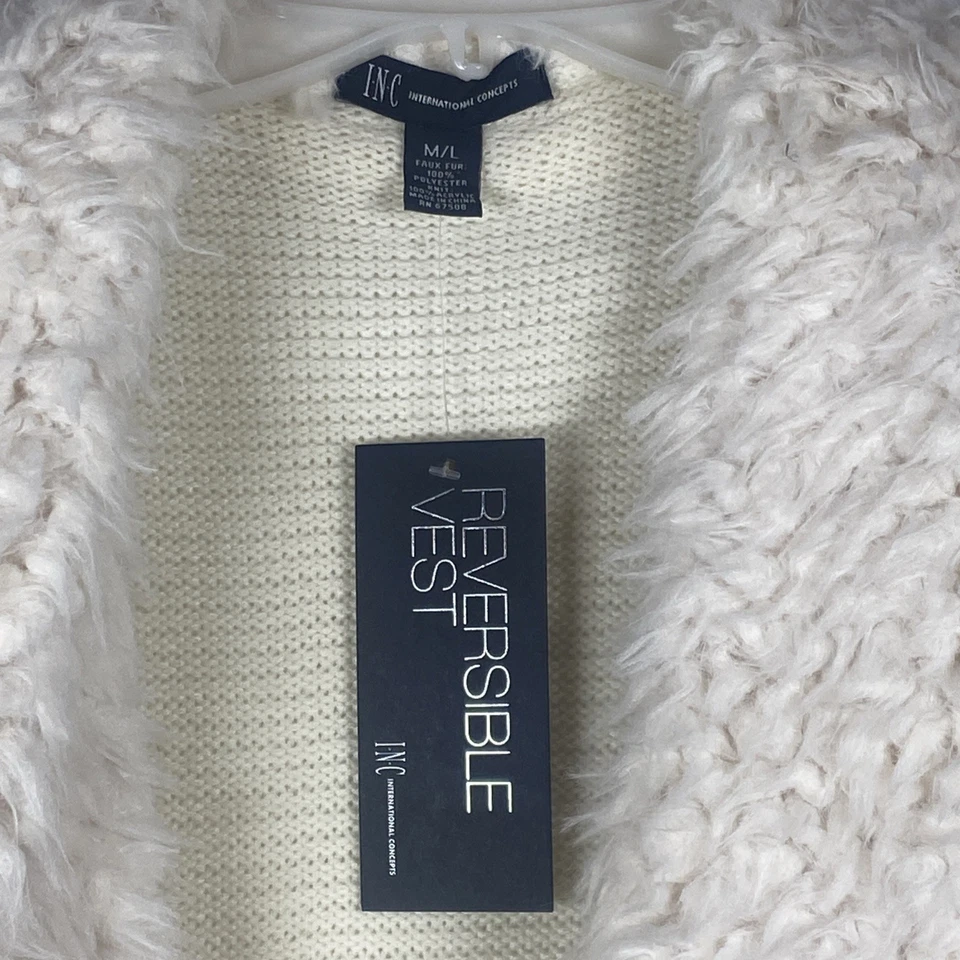 Chaleco de piel sintética INC International Concepts para mujer talla mediana grande crema marfil Foto 2 de 4