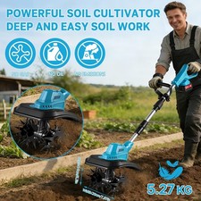 Electric Garden Gear Cordless Tiller Cultivator Rotavator Soil Powerful 2Battery