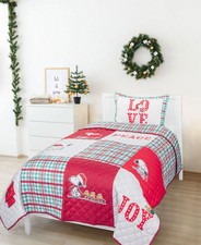 Snoopy Peanuts Holiday 3-Pc. Queen Quilt Set Bedding New