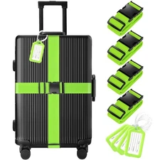 8 Pack Luggage Straps and Tags Set - 4 Straps 4 Tags TSA Approved Suitcase Be...