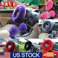 3Pcs Winter Plush Steering Wheel Cover Warm Fashionable Car Interior Decoration