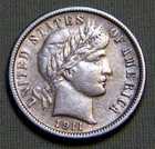 1911 D United States Silver Barber Dime - AU High Grade Details - Item 655