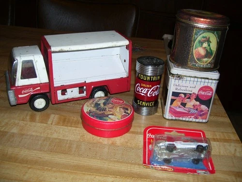 Vintage Metal Buddy L Toy Coca Cola Truck & Collector Tins