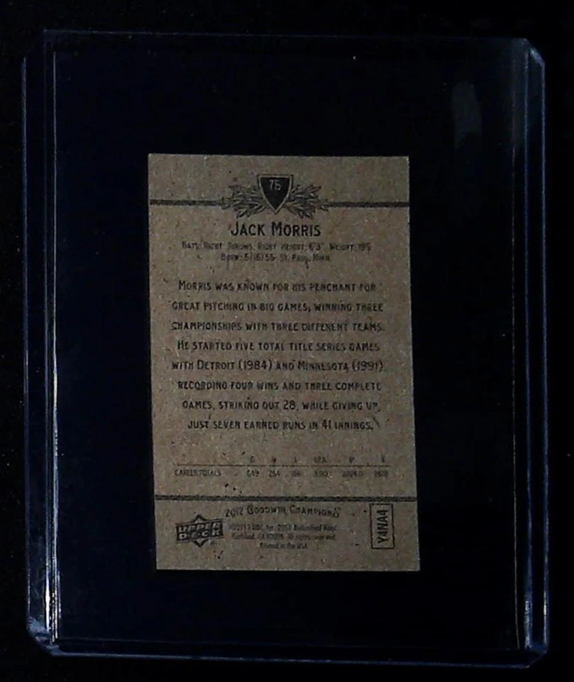 2012 Upper Deck Goodwin Champions #75 Jack Morris Mini - Image 2 of 2