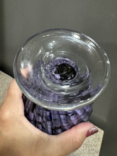 Vtg Hand Blown Art Glass Vase 10.5” Glittery Gold Purple Spotted Swirls Heavy - Picture 6 of 10