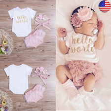 3PCS Newborn Baby Girl Outfits Clothes Romper tutu Dress Jumpsuit Bodysuit White