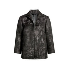 295 Ming Wang Quilted Textured Tonal Heritage Fit Jacket Black Silver Floral