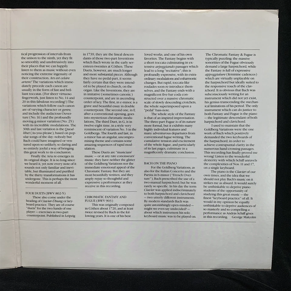 BACH Goldberg Variations, Chromatic Fantasy + ANDRAS SCHIFF - LONDON ST 2LP 1983 - Image 3 of 4