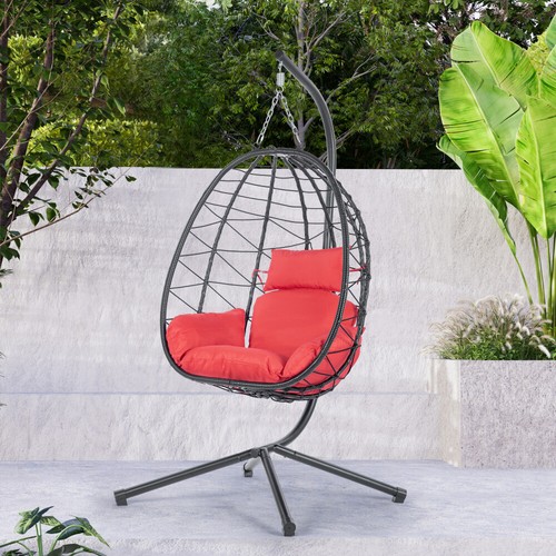 Egg Chair with Stand Indoor Outdoor Swing Chair Patio Wicker Hanging Egg Chair H