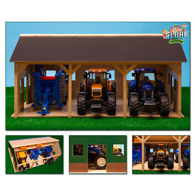 Spielzeug Holz Bauernhof Schuppen Garage für 3 Traktoren Kids Globe Spielzeug Bauernhof Schuppen Traktor Garage