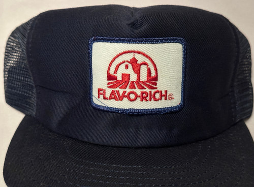 Vintage Flav-O-Rich Dairy Farm Trucker Hat Cap Snap Back Blue USA 80s 90s Patch - Picture 2 of 7