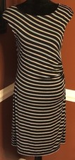 Ann Taylor Loft Sleeveless Striped Black Tab White Dress Small