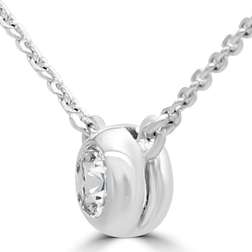 0.28 CT Round VS1 F Diamond Bezel Set Necklace 14K White Gold - Picture 2 of 5