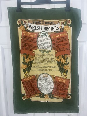 Welsh Recipes Geschirrtuch Honig Brot Brühe Strickjacke Toffee Caerphilly Pudding