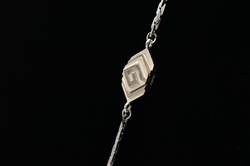 Givenchy Vintage Logo Necklace Long 34" G Brushed Silver Runway Signed 180s BinP - Picture 10 of 12