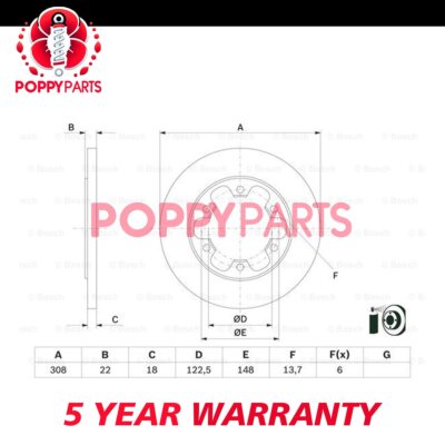Fits Ford Transit 2014-2024 Transit Custom 2022- Brake Discs Rear Poppy