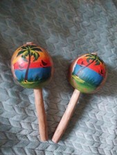 Vintage '60's Two Hand Made Puerto Rico Tropical Maracas Shakers