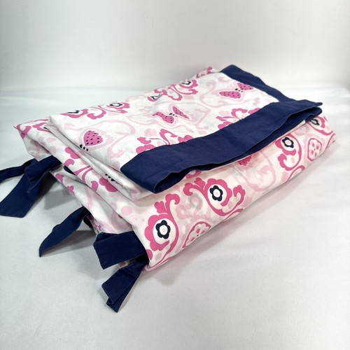 Pottery Barn Kids Twin Duvet and Sham Set Brynn Butterfly Pink Navy Trim Ties - Picture 2 of 8