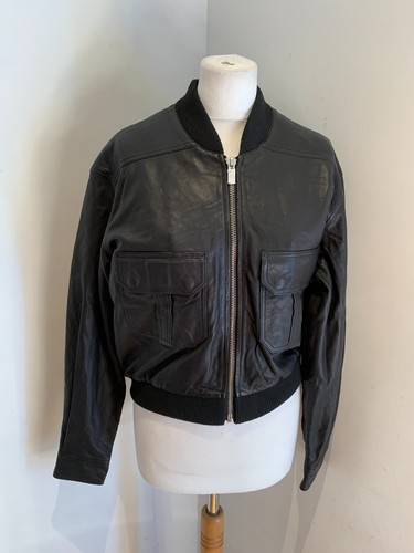 BLK DNM Women's Leather Jacket SIZE M UK 10 NEW bomber black classic - Picture 2 of 13