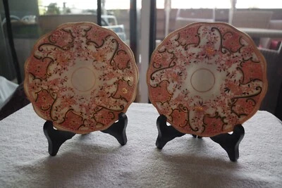 Assiettes en Porcelaine Anglaise - Style De Minton-LOT de 2 avec supports noirs - Photo 1/4