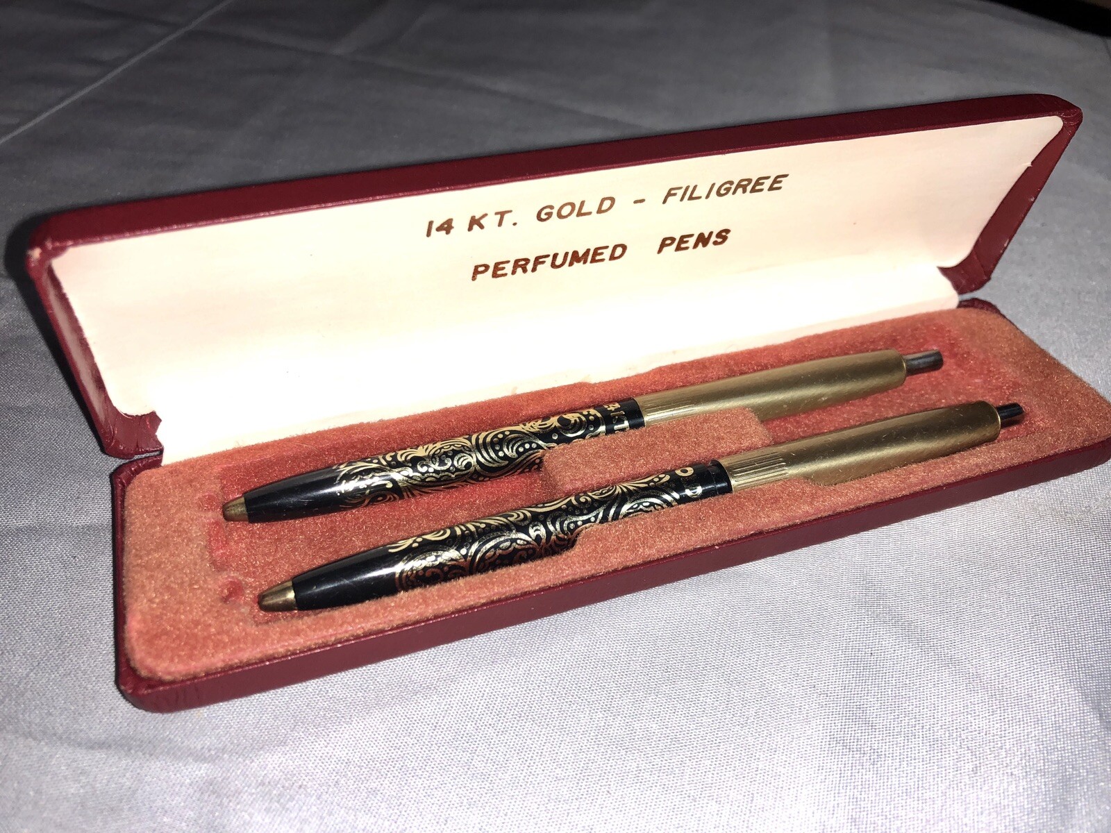 Set of 2 Vintage 14K Gold Filigree Perfumed Pens made in the USA First