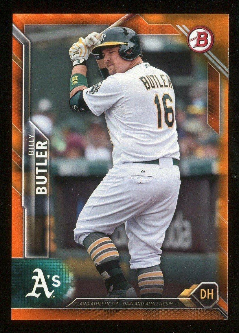 2016 Bowman Orange Billy Butler #63 #16/25 JERSEY NUMBER OAKLAND ATHLETICS