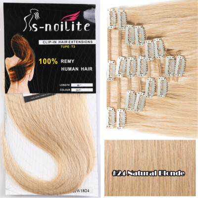 CLEARANCE #GREY 100% Human Hair Extensions Clip In Real Remy Full Head 8PCS Weft