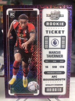 2022-23 Panini EPL Optic Marcus Tavernier Purple Mojo Prizm Rookie Ticket RC
