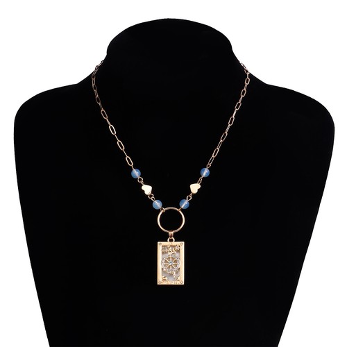 Collar Colgante Rectángulo Sol Luna Estrella Esmalte Tarjeta Tarot Cuentas Cristal - Imagen 20 de 36