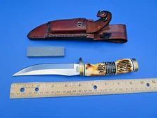 Schrade Uncle Henry Knife Synthetic Antler  Fixed Blade 153UH Leather Sheath