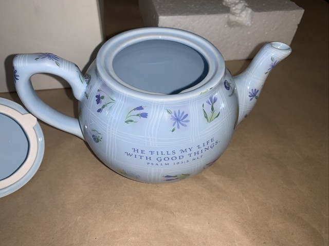 Dayspring Blue Floral Teapot - He Fills My LIfe With Good Things ...