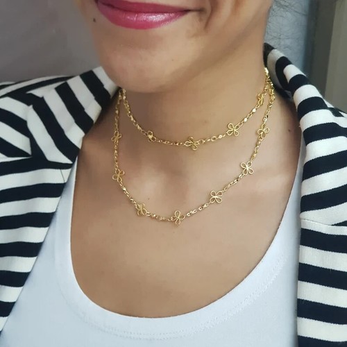 Handmade Statement Chain Choker flower Necklace for Evening 14k Yellow Gold Over - Picture 5 of 8