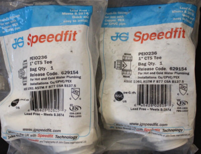 John Guest Speedfit PEI0236 - 1'' CTS Tees - Lot of 2